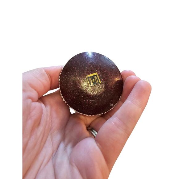 Vintage Trinket Pill Dish Purple Glitter Mirrored & Beaded Made In India - Picture 3 of 5